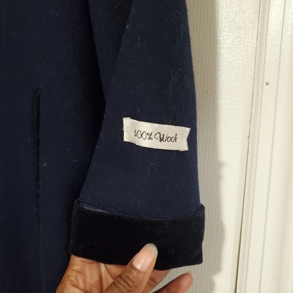 Rothschild Girls Dress Coat Size 5 Blue Jewl Wool Flower Trim Lined - Picture 5 of 9